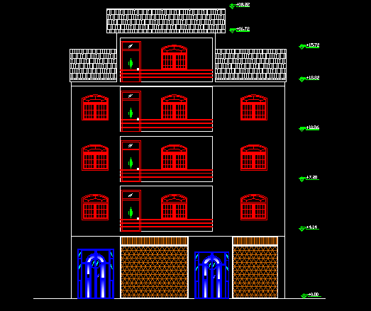 دانلود نقشه اتوکدی ساختمان مسکونی سه طبقه - 3 طبقه